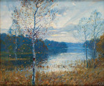 ₴ Картина пейзаж художника от 225 грн.: Солнечный осенний день на озере