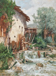 ₴ Репродукция пейзаж от 263 грн.: Старая мельница у ручья, ивы