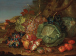 ₴ Картина натюрморт художника от 199 грн.: Гранат, капуста и другие фрукты и овощи в пейзаже