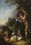 ₴ Картина бытового жанра художника от 177 грн.: Два мальчика-пастуха с дерущимися собаками