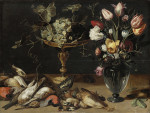 ₴ Репродукция натюрморт от 241 грн.: Натюрморт с цветами, виноградом и мелкими птицами