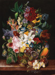 ₴ Картина натюрморт художника от 148 грн.: Большой букет цветов с попугаем и бабочкой