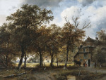 ₴ Картина пейзаж известного художника от 150 грн.: Лесной пейзаж с фермами и городом вдалеке
