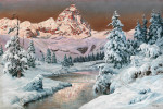 ₴ Картина пейзаж пейзаж відомого художника від 164 грн: Гірський масив у вечірньому світлі