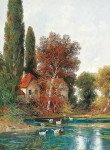 ₴ Картина пейзаж пейзаж известного художника от 151 грн: Весенний пейзаж с утиным прудом