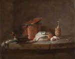 ₴ Репродукция натюрморт от 363 грн.: Кухонная утварь с луком-пореем, рыбой и яйцами