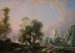 ₴ Картина пейзаж відомого художника від 180 грн.: Ідилічний краєвид з жінкою еа риболовлі