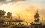 ₴ Картина морской пейзаж известного художника от 174 грн.: Большой вид побережья украшенный зданиями, кораблями и фигурами