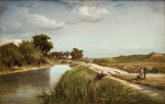 ₴ Картина пейзаж художника от 161 грн.: Французский речной пейзаж с мостом