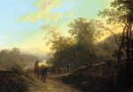₴ Картина пейзаж известного художника от 175 грн.: Крестьяне с мулами и быками на тропе у реки
