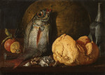 ₴ Картина натюрморт известного художника от 180 грн.: Натюрморт с морским лещем, апельсинами, чесноком, приправой и посудой