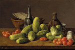 ₴ Картина натюрморт известного художника от 170 грн.: Натюрморт с огурцами, помидорами и посудой