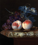 ₴ Картина натюрморт известного художника от 179 грн.: Два персика и гроздь винограда на серебрянном блюде