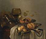 ₴ Картина натюрморт известного художника от 225 грн.: Мясной пирог, хлеб, ремер и другие объекты на столе