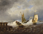 ₴ Купити картину море відомого художника від 209 грн.: Три човни біля пристані в шторм