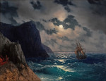 ₴ Купить картину море известного художника от 204 грн.: Проходящий корабль лунной ночью