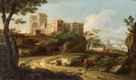 ₴ Картина пейзаж художника от 169 грн.: Итальянский пейзаж с фигурой на тропинке, город за стеной