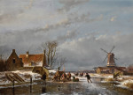 ₴ Картина пейзаж известного художника от 199 грн.: Зимний пейзаж с конькобежцами и палаткой