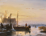 ₴ Картина пейзаж известного художника от 214 грн.: Фигуристы возле замерзшей рыбацкой лодки