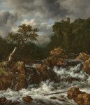 ₴ Репродукция пейзаж от 228 грн.: Пейзаж с водопадом, справа замок на горе