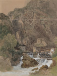 ₴ Картина пейзаж художника от 166 грн.: Водосливная система с водяными колесами и башней