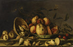 ₴ Репродукция картины натюрморт от 211 грн.: Натюрморт с корзиной из ракушек, тарелкой с фруктами и насекомыми