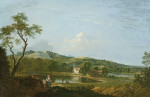 ₴ Картина пейзаж художника від 179 грн.: Великий ландшафт з котеджами у озера