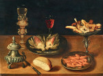 ₴ Картина натюрморт известного художника от 199 грн.: Артишок и креветки на оловянных тарелках