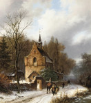 ₴ Картина пейзаж известного художника от 189 грн.: Зимний пейзаж с часовней, всадником и путниками на дороге
