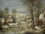 ₴ Картина пейзаж відомого художника від 189 грн.: Зимовий пейзаж з фігуристами і пасткою для птахів