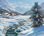 ₴ Картина пейзаж известный художника от 214 грн.: Снежный зимний пейзаж в горах