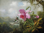₴ Картина натюрморт известного художника от 204 грн.: Орхидея и колибри возле горного озера