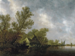 ₴ Картина пейзаж известного художника от 199 грн: Речной пейзаж с паромом и коттеджами