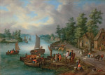 ₴ Картина пейзаж художника от 194 грн.: Оживленная деревня у реки