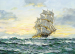 ₴ Картина морський пейзаж сучасного художника від 194 грн.: "Літаюча хмара" на заході - Далекий Тихий океан