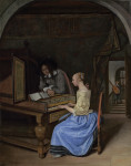 ₴ Картина бытовой жанр известного художника от 205 грн.: Молодая женщина играет на клавесине молодому мужчине