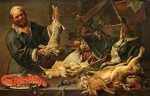 ₴ Репродукція натюрморт від 211 грн.: Кухар тримає зайця і стоїть біля драпірованого столу