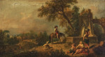 ₴ Картина пейзаж художника от 153 грн.: Пейзаж с крестьянами, фонтаном и всадником