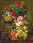 ₴ Купить натюрморт известного художника от 221 грн.: Цветы и фрукты на каменном выступе, лесной пейзаж в отдалении