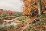₴ Репродукция пейзаж от 224 грн.: Осенний день в лесу, благородный олень у озера