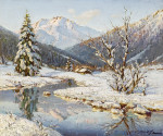 ₴ Картина пейзаж художника від 260 грн.: Сніговий гірський пейзаж