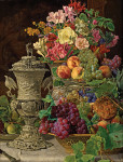 ₴ Купити натюрморт відомого художника від 192 грн.: Натюрморт з фруктами, квітами і срібним кубком
