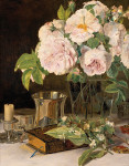 ₴ Купить натюрморт известного художника от 192 грн.: Розы в стакане, подсвечник и серебряная кружка