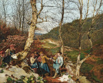₴ Картина бытовой жанр известного художника от 260 грн.: Ранняя весна в Венском лесу