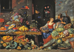₴ Картина натюрморт известного художника от 230 грн.: Фруктовый и овощной рынок с молодым продавцом фруктов