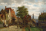 ₴ Репродукция городской пейзаж от 224 грн.: Фигуры в голландском городке в солнечный день