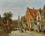 ₴ Картина городской пейзаж известного художника от 254 грн.: Солнечная улица с церковной башней вдалеке