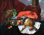 ₴ Картина натюрморт художника от 261 грн.: Натюрморт с лобстером, зайцем, ремером и персиками на выступе стола61