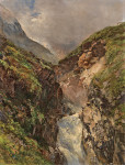₴ Репродукция пейзаж от 327 грн.: Горное ущелье с грохочущим водопадом