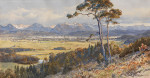 ₴ Репродукция пейзаж от 299 грн.: Вид на Клагенфурт перед горными хребтами Караванкен